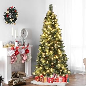 VINGLI 6ft Pre-lit Artificial Christmas Pencil Tree with Warm White Colorful LED Light, Slim Xmas Tree with 600 Realistic Branch Tips for Home, Office, Party Decoration Indoor Outdoor VINGLI 6ft Pre lit Artificial Christmas Pencil Tree with Warm White Colorful LED Light Slim Xmas Tree with 600 Realistic Branch Tips for Home Office Party Decoration Indoor Outdoor