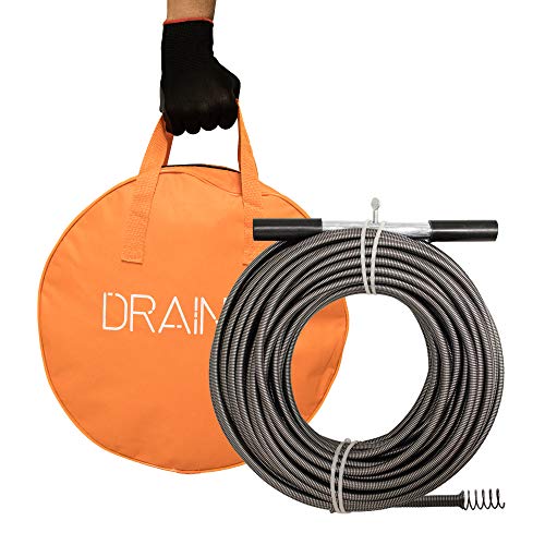 Drainx Easy Twist Drain Auger | Flexible Plumbing Cables for Cleaning Drainage Clogs Includes Storage Bag and Protective Gloves, 1/2" Diameter, 50 FT