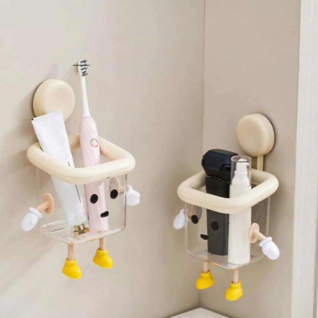 Plastic Multi-Purpose Wall-Mounted RKthroom Storage Organizer | Drill-Free Strong Adhesive Installation | Durable Water-Proof Cute Transparent Emoji Design (PACK OF 1), 10.5 X 9 X 23 cm-picture-11