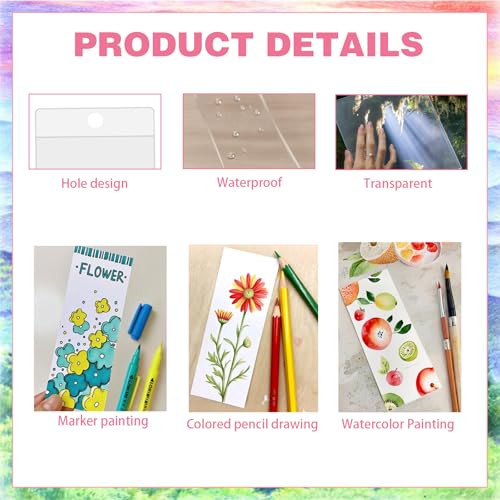 Bizsyumi 50 Sets Bookmark Making Kit, with 50 Clear Bookmark Sleeves, 50 Colorful Tassels, 60 Kraft Paper Blank Bookmarks, DIY Bookmarks for Party, Decoration, Teaching or Record Reading Experience - Thumbnail 3