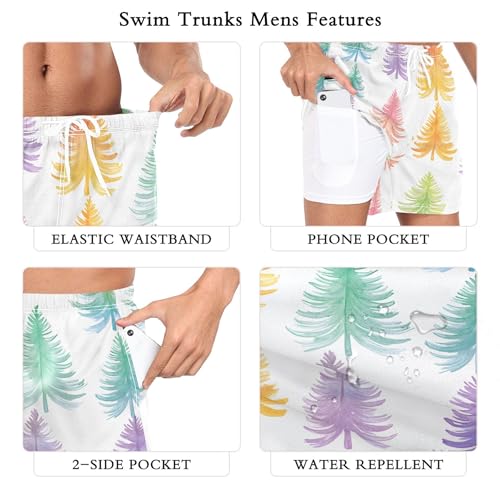 xigua Watercolor Pine Tree Mens Swim Trunks with Liner, 5 inch Quick Dry Mens Boardshorts for Beach3