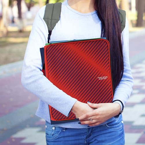 Image of Five Star 2 inch Durable Zipper Binder, Includes 6 Pocket Expanding File, Red (72538)