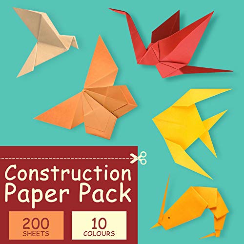 3 Otters Construction Paper Pack, 200Sheets Heavy Duty Construction Paper Color Copy Paper For Crafts & Art, A4, 10 Assorted Colors #TOP4