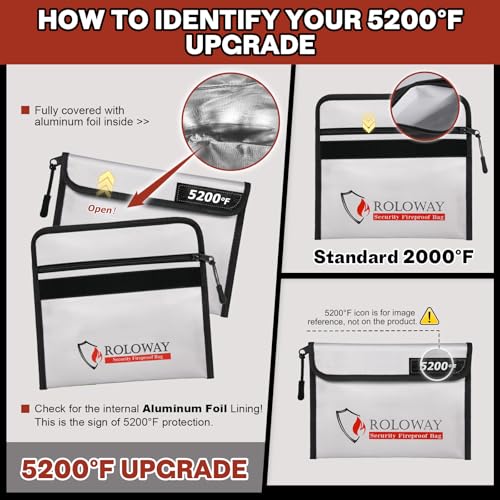Image of ROLOWAY Fireproof Bag (9.6 x 6.6 inches) 5200℉ Heat Insulated, Fireproof Money Bag with Zipper for Cash (2-Pack)