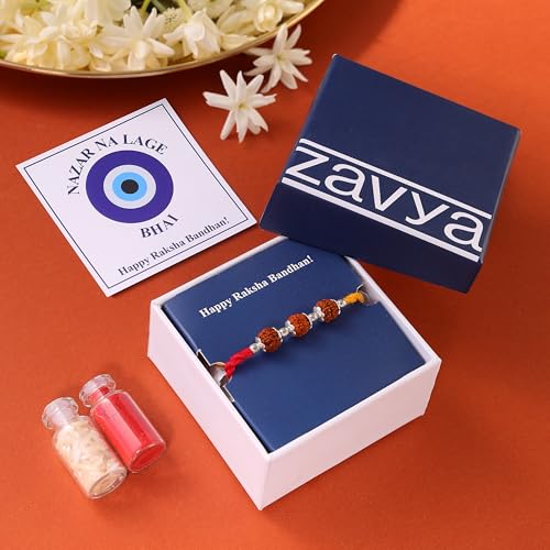 Image of ZAVYA 925 Sterling Silver Cubic Zirconia Rhodium Plating Silver Rakhi | Rakhi for Brother-Happy Rakshabandhan | With Certificate of Authenticity and 925 Hallmark