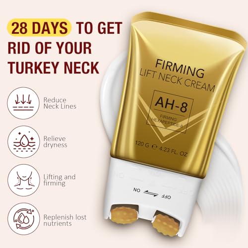 AH-8 Neck Firming Cream with Roller, Collagen Peptide Anti Aging Formula, Tighten Saggy Turkey Neck, Deep Moisturizing, Smooths Fine Lines Wrinkles, Daily Care for Face, Visible Lifting in few Days