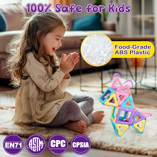 MilliGlee Magnetic Building Blocks - 48PCS Magnetic Tiles with Storage Bag for Kids Aged 3-12 - Image 2