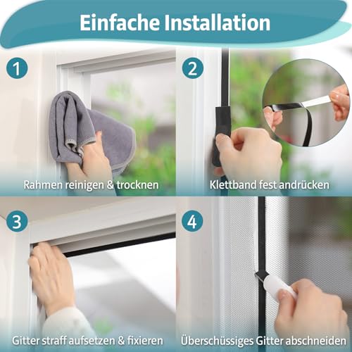 YANGTE Fliegengitter für Fenster 4 Stück 130x150 cm, Insect Stop Insektenschutz mit Klettband selbstklebend, Moskitonetze für Fenster schützen die Familie vor Insekten Schwarz