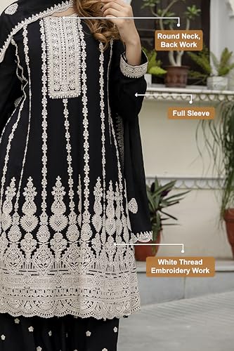 Image of TRENDMALLS Women's Art Silk Embroidery Sequence Work Kurta Palazzo Set with Dupatta Salwar Suit Set For Women