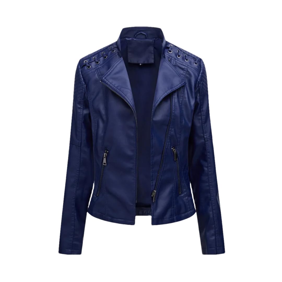 Cappotto alla moda da donna in ecopelle con cerniera per motociclista autunnale
