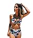 Sherry007 Women's Push Up Padding High Waisted Cut Out Printing Bikini Swimsuit (L(US 6-8), Black)