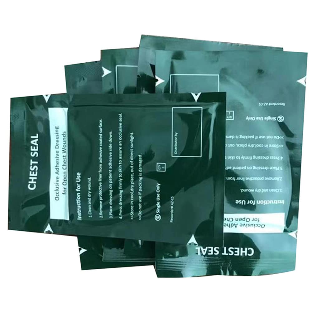 5 Pack Chest Seal,EMS Trauma Kits Emergency Medical Occlusive Chest Seal Dressing - First Aid Latex-Free Open Chest Wound First Responders Trauma Care Rescue Bandage