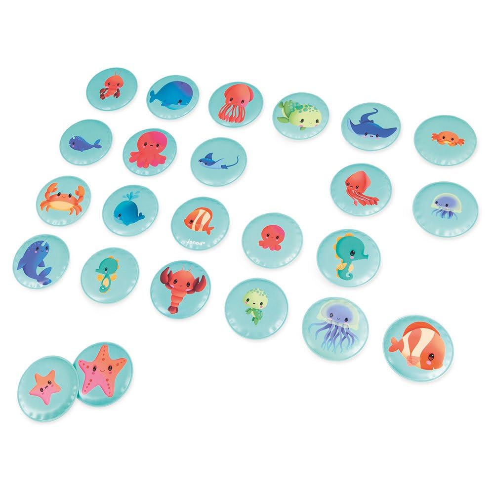 Janod - Gioco di Memoria Cuccioli - Gioco da Bagno - 24 Pezzi Galleggianti - Gioco di Memoria per Bambini - Giocattolo Evolutivo - dai 24 Mesi, J04723