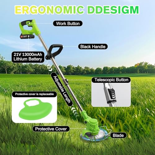 Electric Weed Wacker Grass Trimmer, 3 in 1 Weed Eater 2 x 48VF Battery Powered, Cordless Weed Wacker with 90° Adjustable Head, Lightweight Lawn Edger Brush Cutter for Lawn Garden Yard