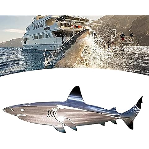HQL Metal Fish Wall Decor, Outdoor Indoor Art Shark Sculpture, Hanging Wall Decorations, Nautical Decor Ocean Fish Decoration, for Patio or Pool,Light Blue,20 Inch Cover