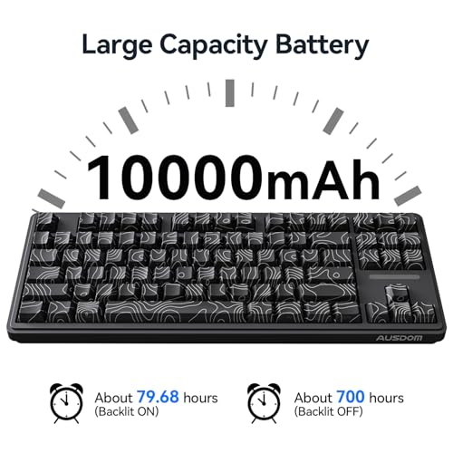 Image of AUSDOM Wireless Mechanical Gaming Keyboard: 10000mAh Battery Tri-Mode 2.4G /BT5.3 /USB-C Hot Swappable Custom Keyboard with RGB Backlit, Side Printed PBT Keycaps, 15-Layer Gasket Structure, Topographic