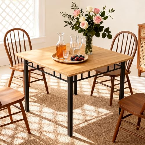 Mingone Table a Manger Carrée pour 4 Personnes, Table Salle à Manger de 100cm, Table Cuisine Style Classique avec Plateau Aspect Bois et Pied de Table Metal...