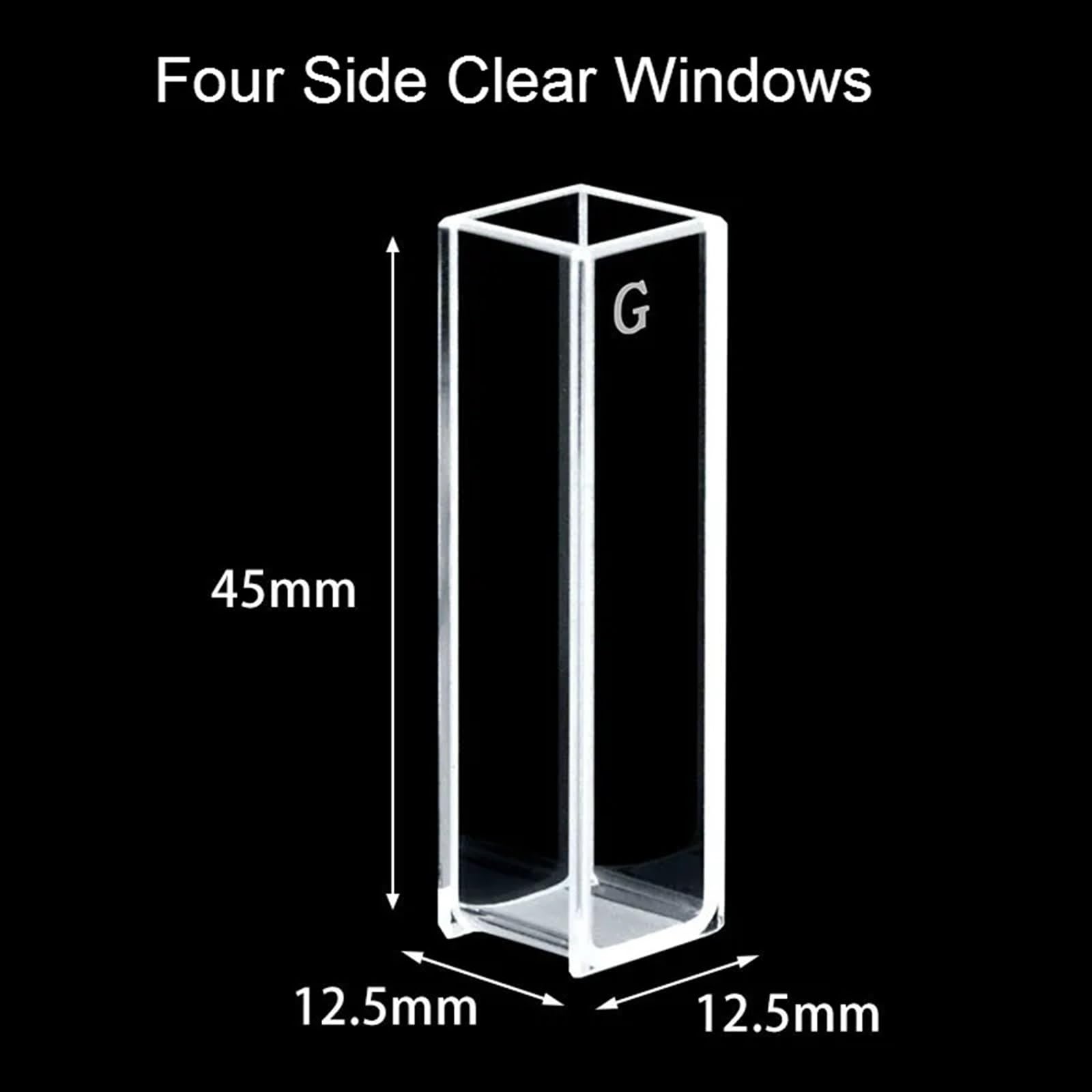 Cuvetta in vetro for fluorescenza Percorso luminoso da 10 mm Finestre trasparenti su quattro lati Tecnologia di sinterizzazione con fritta ad alta trasmissione della luce 2/PK
