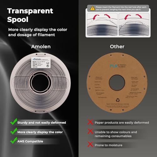 Image of AMOLEN Silk PLA 3D Printer Filament, Dual Color Black Silver PLA 1.75mm, Shiny Color Change Filament 3D Printing PLA Filament for Most FDM 3D Printer, 1kg Spool(2.2lbs)