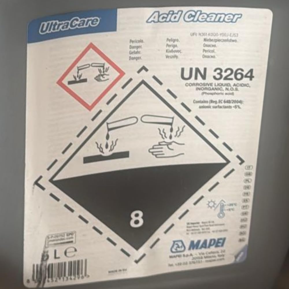 MAPEI UltraCare Acid Cleaner, Detergente Concentrato per Superfici, Rimuove calcare, ruggine ed efflorescenze, 5 Litri (2)