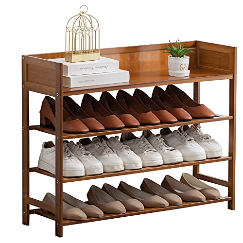 Bamboo Shoe Rack Organizer, 4 Tier Shoe Shelf Storage Organizer, for Entryway, Hallway, and Closet (Brown-31.5)