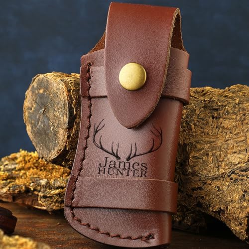 Personalized Pocket Knife Sheath, Custom Folding Knife Case, Leather Knife Sheath for Belt, EDC Knife Holder, Tactical Knife Holster with Snap