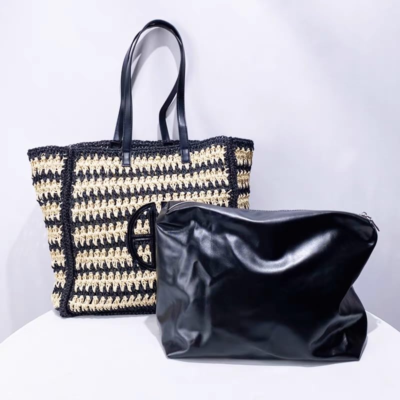 Hollow Women's Straw Weaving handbag Shoulder Bag Totes Beach Bag Large Capacity Contrasting Stripped Versatile Chic2