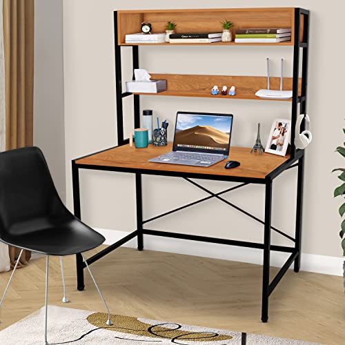 Image of ABOUT SPACE 3 Tier Wooden Office Table with Storage - Office Desk-Computer Table for Gaming, Laptop,PC-Engineering Wood Study Table for Home, Office (L 115 x B 60 x H 157 cm- Wood Colour)
