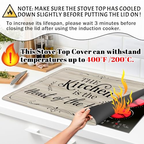 Image of Stove Top Cover for Electric Stove 28 inchx 20 inch, He Kitchen Is The Heart Of The Home Heat Resistant Glass Top Stove Cover Protector, Glass Cooktop Covers, Kitchen Electric Flat Stove Top Covers