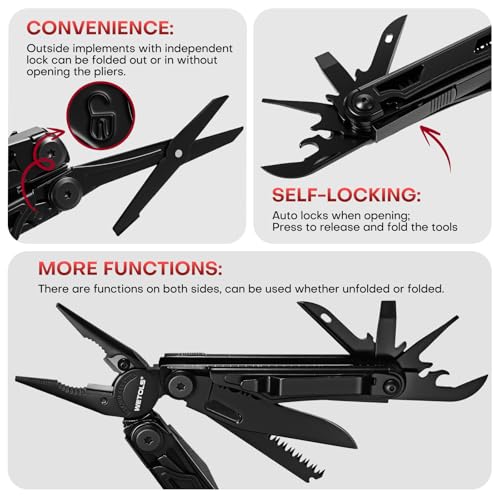 WETOLS Multitool with Pocket Knife, 27-in-1 Stainless Steel Needle Nose Pliers with Screwdrivers, Self-locking Multi tool EDC Gear with Sheath, Ideal for Survival, Outdoor, Camping