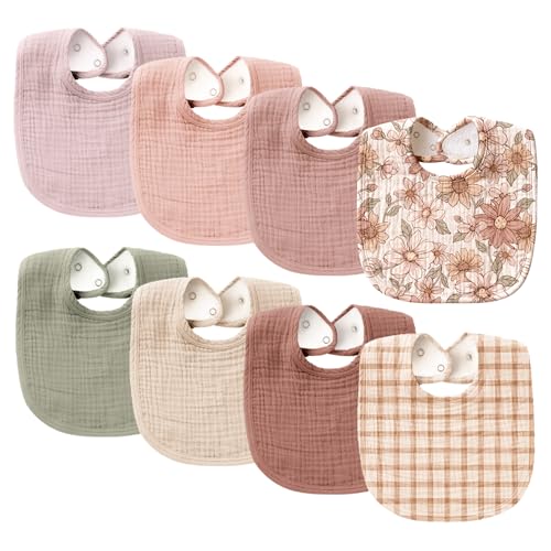 Image of Konssy Muslin Baby Bibs 8 Pack Baby Bandana Drool Bibs Cotton for Unisex Boys and Girls, Soft Absorbent Set for Teething and Drooling