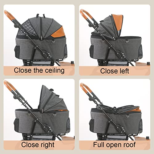 Kzlaa Cat Dog Stroller Pet Stroller Foldable With Detachable Carrier For Small Medium Dogs, Portable Cats Stroller With Adjustable Handle For Puppy Travel Multiple Pets Within 66Lbs #TOP1