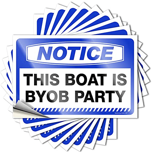 Calcomanías para coches con texto en inglés 'Notice This Boat is BYOB', 10 unidades, calcomanías y calcomanías pequeñas (6 x 9 cm)