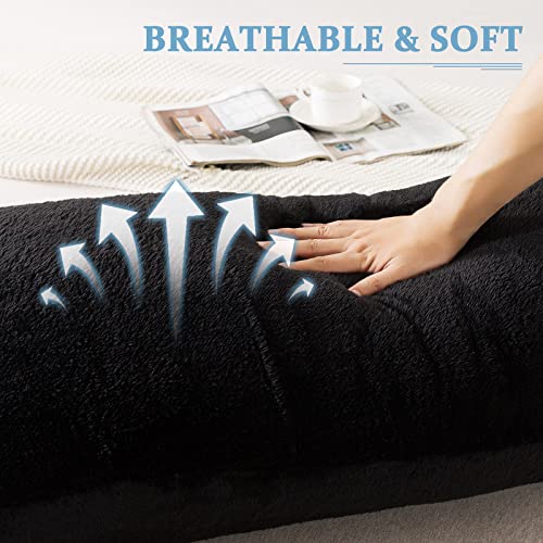 Whatsbedding Sherpa Black Body Pillow With Removable Washable Cover,Soft Fuzzy Body Pillows For Adults Side Sleeper,Super Breathable Body Pillowcase With Zipper- 20 X 54 Inches #TOP4