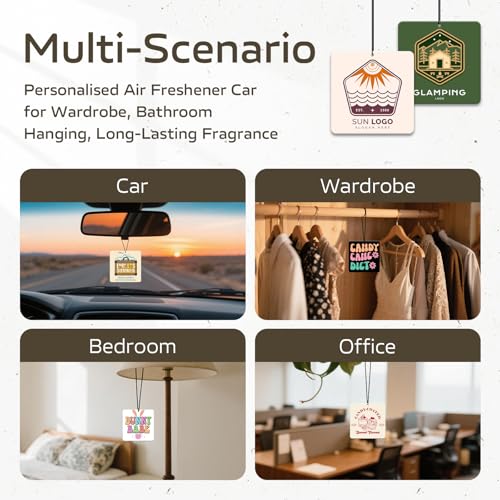 Image of HINFKA Custom Car Air Fresheners for Company Logos | Business Gifts; Event Giveaways; 10-1000 Pcs Bulk Orders; Double-Sided Print; Scent Options Available; Square