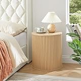 AVZEAR Fluted Round Side Table with Storage, Small End Table Modern Boho Nightstands, Circle Bedside Tables Bohemian Accent Table Wood Night Stand for Small Spaces, Living Room, Bedroom (Nature)
