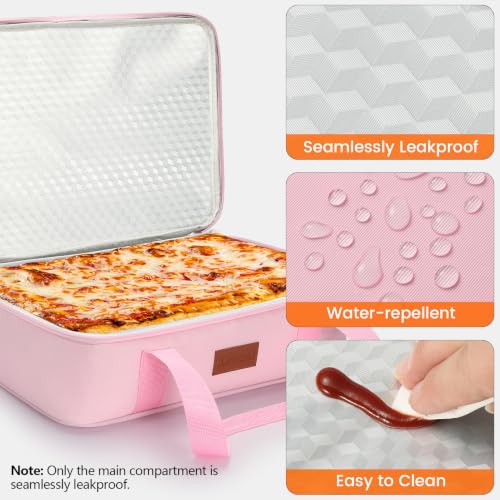Image of Food Warmer Electric Casserole Carrier - Large Heated Lunch Bag for Car Truck,12V /24V /110V,Thermos for hot Food for Potluck Cookouts Parties Picnic,Lasagna Lugger,Fits 9 inchx13 inch Baking Pan (Pink)