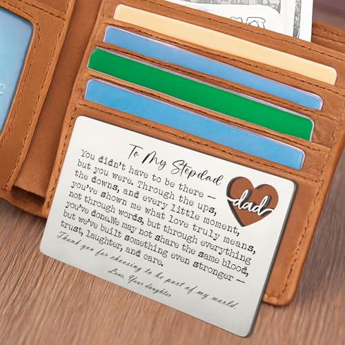 Image of YODOCAMP Stepdad Appreciation Wallet Card, Thank You Gift from Daughter, Encouraging Greeting Card for Stepfather, Family Gratitude Message, Pocket Size Appreciation Card QBK20