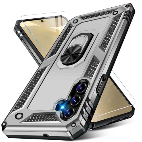Image of for Samsung Galaxy S24 Plus Case with Screen Protector, Military Grade Rugged Shockproof Heavy Duty S24 Plus 5G Protective Cover for Samsung S24 Plus Magnetic Ring Kickstand Phone Case (Silver)