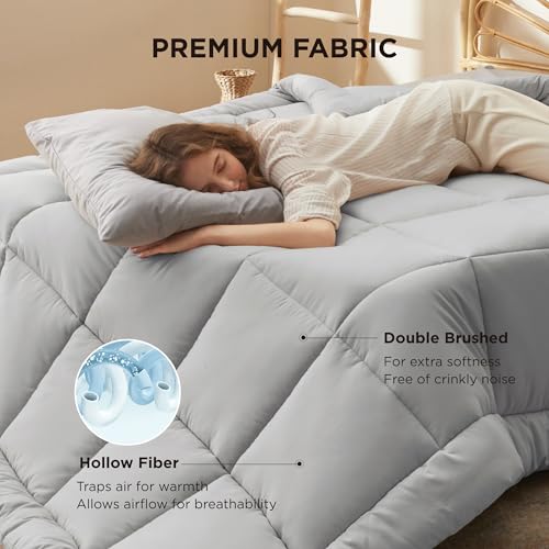 Image of Bedsure Comforter Duvet Insert - Quilted Comforters Queen Plus Size, All Season Duvet, GentleSoft Down Alternative Bedding, with 8 Tabs, Gifts for Women /Men,Light Grey,Queen Plus 90 x 90 Inches