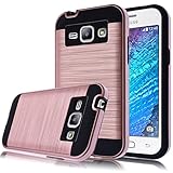 J1 Case 4.3inch (2015),Kmall [Metal Brushed Texture] Hybrid Dual Layer Full-Body Shockproof Protective Cover Skin Shell For Samsung Galaxy J1 J100H / J100VZ (Rose Gold)