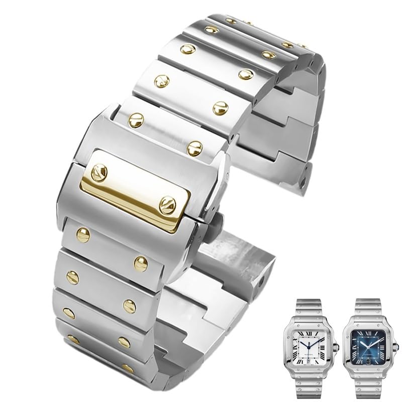 Bracelet de montre en acier inoxydable robuste compatible avec Santos 100 WSSA0009