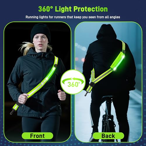 Starvortex Leuchtband Joggen mit Reflektoren Gürtel, Hochsichtbare Nacht Sicherheitslicht Laufgürtel, LED Lauflicht mit 2er Reflektierende Sicherheits Armband, Wiederaufladbare Verstellbarer Lauflicht