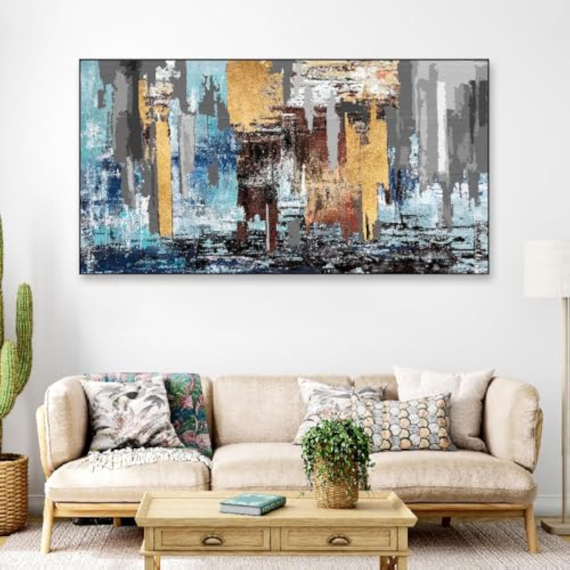 Blue Abstract Floating Frame Canvas Wall Painting