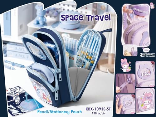 Image of DEOXY Blue Space Pencil Case 6 Layer with 3 Compartment Cute Aesthetic Pencil Case for Boys & Girls Large Capacity Pencil Pouch for School Kids Cute Stationary Gift Organizer for School