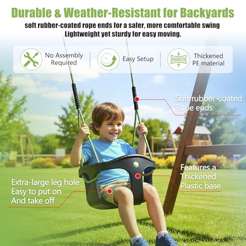 Image of Dakzou Jungle Gym High Back Full Bucket Toddler Swing Seat Upgraded Heavy Duty with Finger Grip Chain Fully Assembled Swing Set Accessory,Black