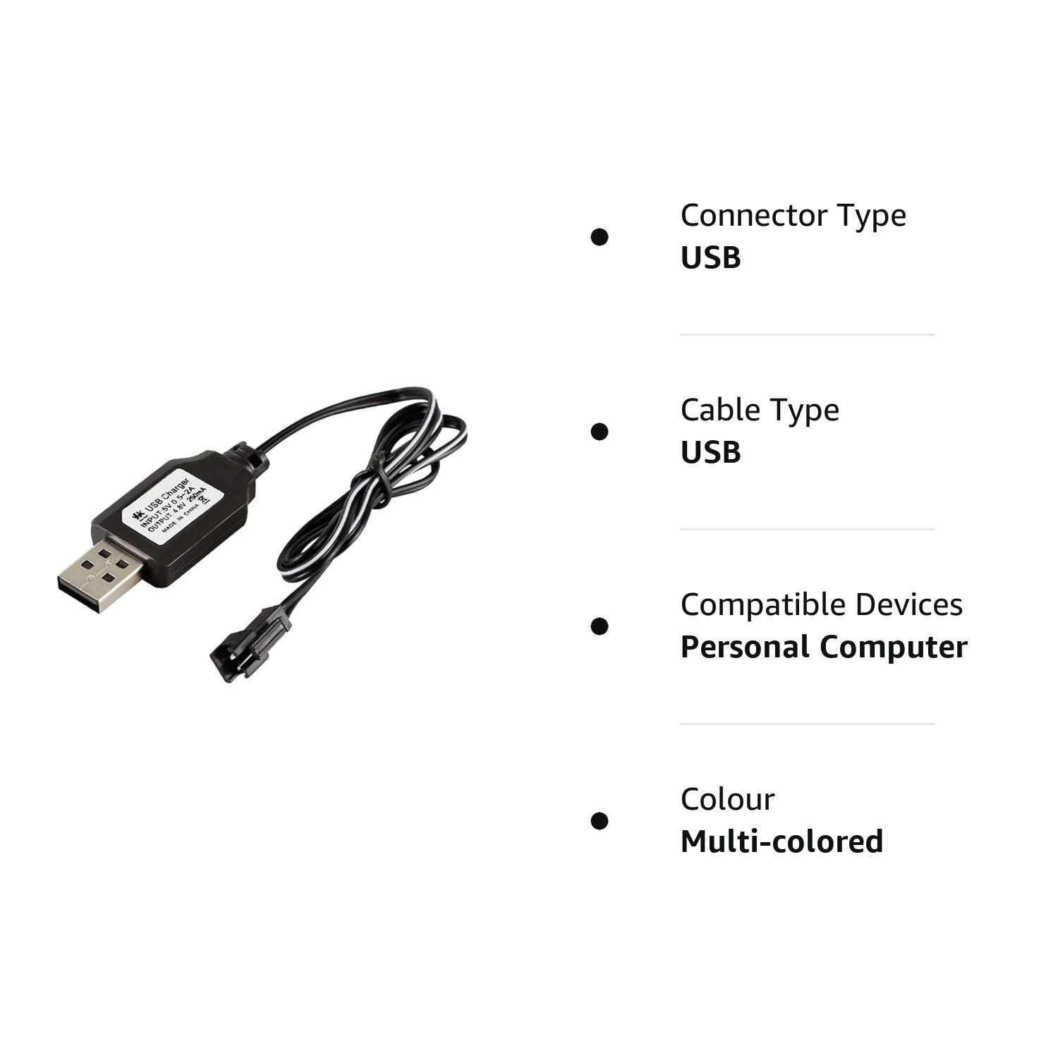 CARE CASE® Toys USB Charger Cable Power Adaptor with Led Indicator 2 Pin JST SM Connector Black Input 5V 0.5-2A Output 4.8V=250mA for RC Toys, Electronic Devices, Robotics- Black(Pack of -1) 2