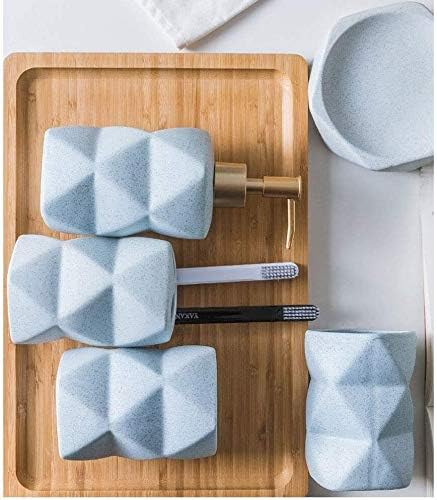 Bathroom Simple Ceramic Set Nordic Wash 4/5/6 Pieces Soap Dish Toothbrush Holder Toothbrush Holder Tray (Color : Blue Size : 4 Piece Set) (Pink 4 piece set) image 5