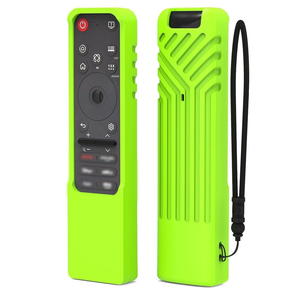 Funda de silicona para mando a distancia MR25GA con función que brilla en la oscuridad y cordón, negro/azul luminoso/verde