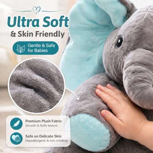 Image of Monex Musical Elephant Plush Toy for Babies & Kids | Peek a Boo Elephant Toy with Flappy Ears | Soft Stuffed Animal Interactive Toy for Toddlers, Infants & Gift Purpose (Blue)